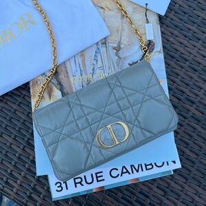 Dior caro pouch woc Calfskin grey with gold hardware
